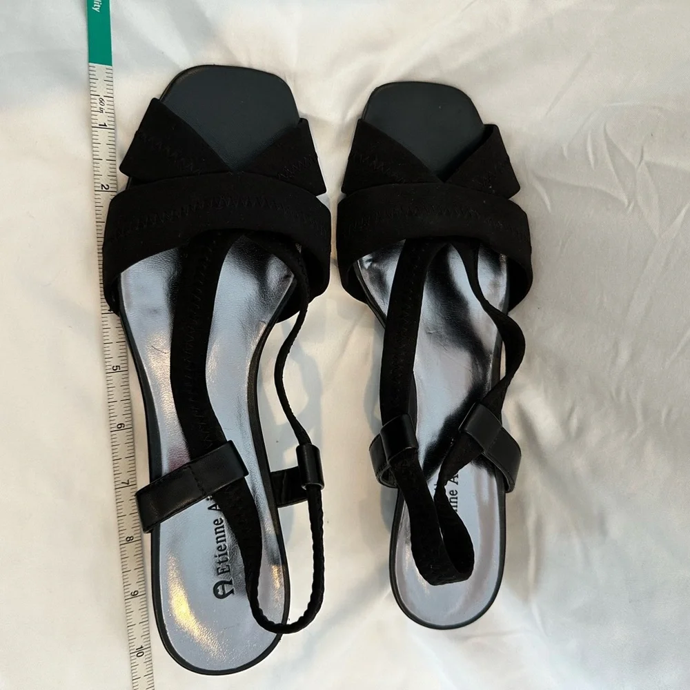 Black Open Toe Strappy Low Heel - Picture 8 of 8